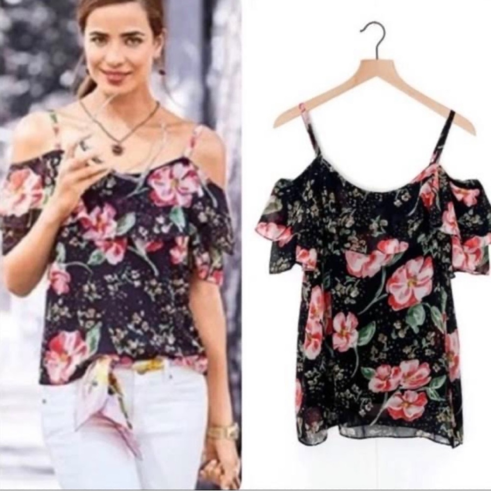 Cabi#5220 fairy tale floral cold shoulder top blouse New without Tag s…